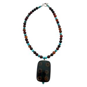 Artisan Made sterling Silver 925 Turqoise and agate w Pendant brown blue